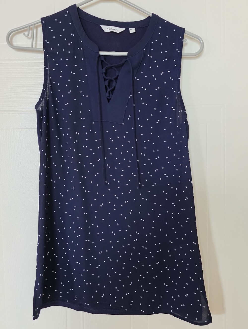 Reitmans Sleeveless Lace-Up Blouse, Blue With White Polka Dots, XXS